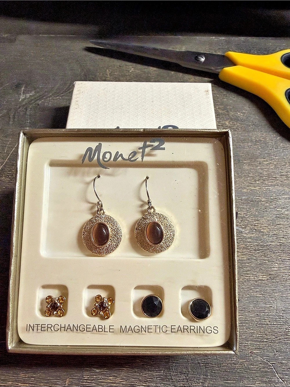 Monet Interchangeable Magnetic Earrings in Brown & Gold Like New